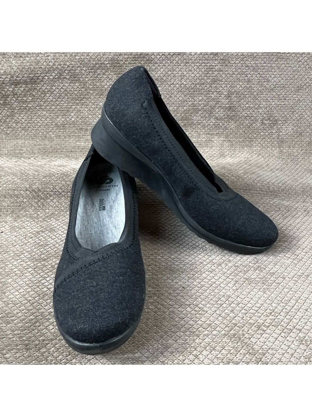 CLARKS CloudSteppers Caddell Dash Black WedgeSlip On Comfort Size 6.5 NIB